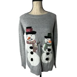 Merry Christmas Women Gray Ugly Sweater 2 Snowman Scarf‎ S NEW